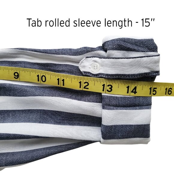 a.n.a  Gray & White Lightweight Long /Roll Tab Sleeve Striped Long line Shirt S - Picture 15 of 16